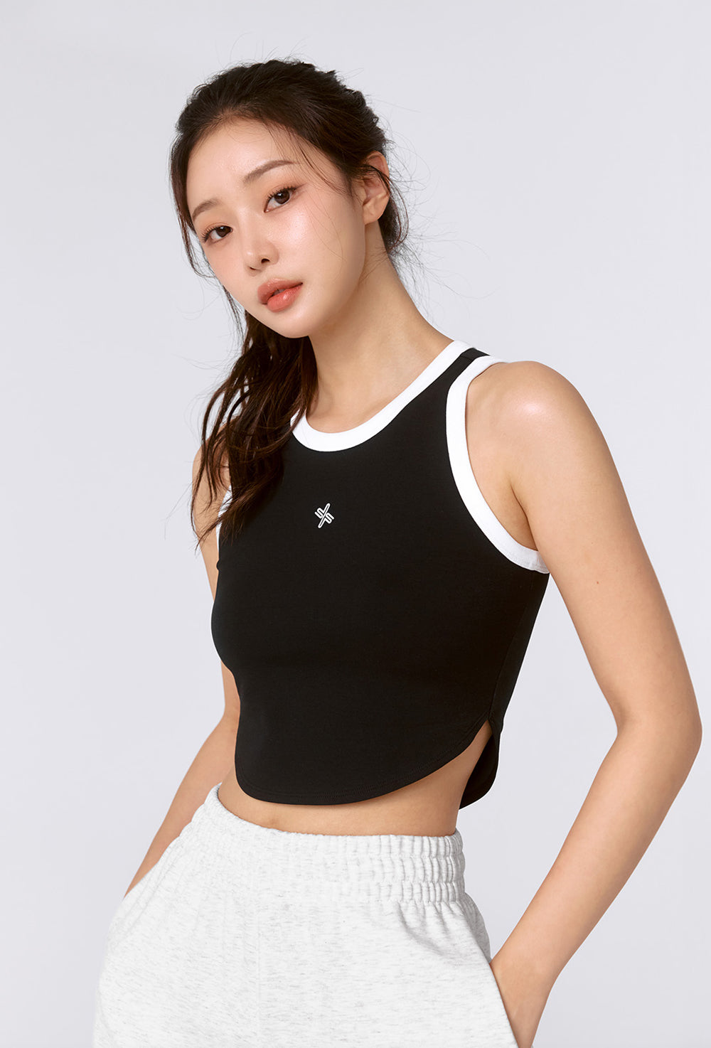 Smooth Cotton Color Block Sleeveless - Black