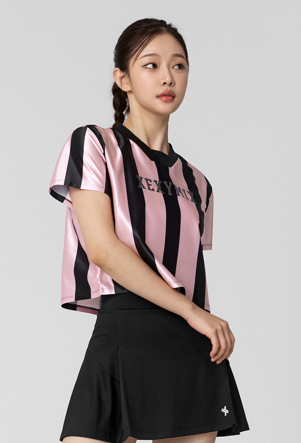 Color Block Jersey Short Sleeve - Pink Black