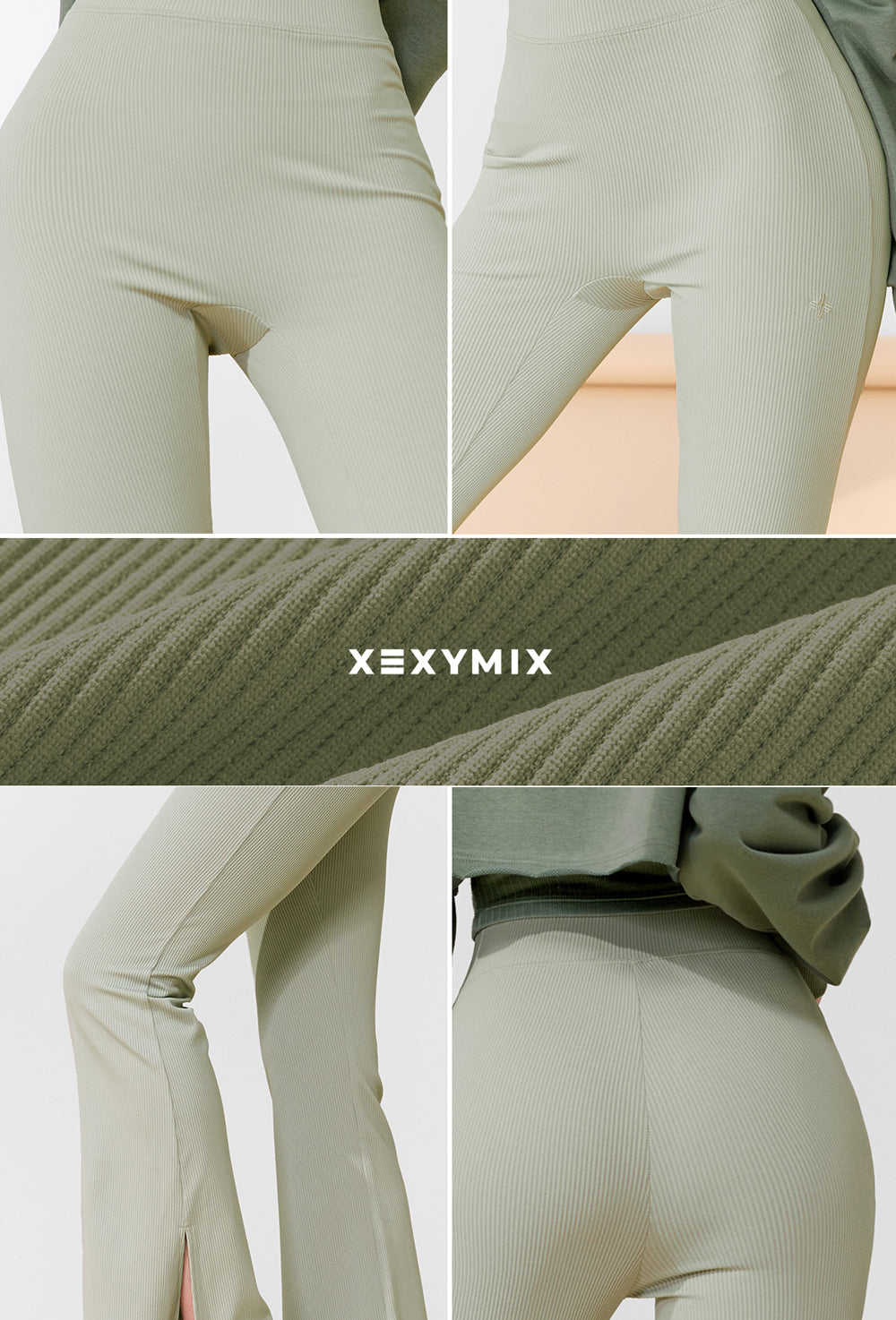 Ribbed Tension Boots Cut Slit Pants - Sage Gray
