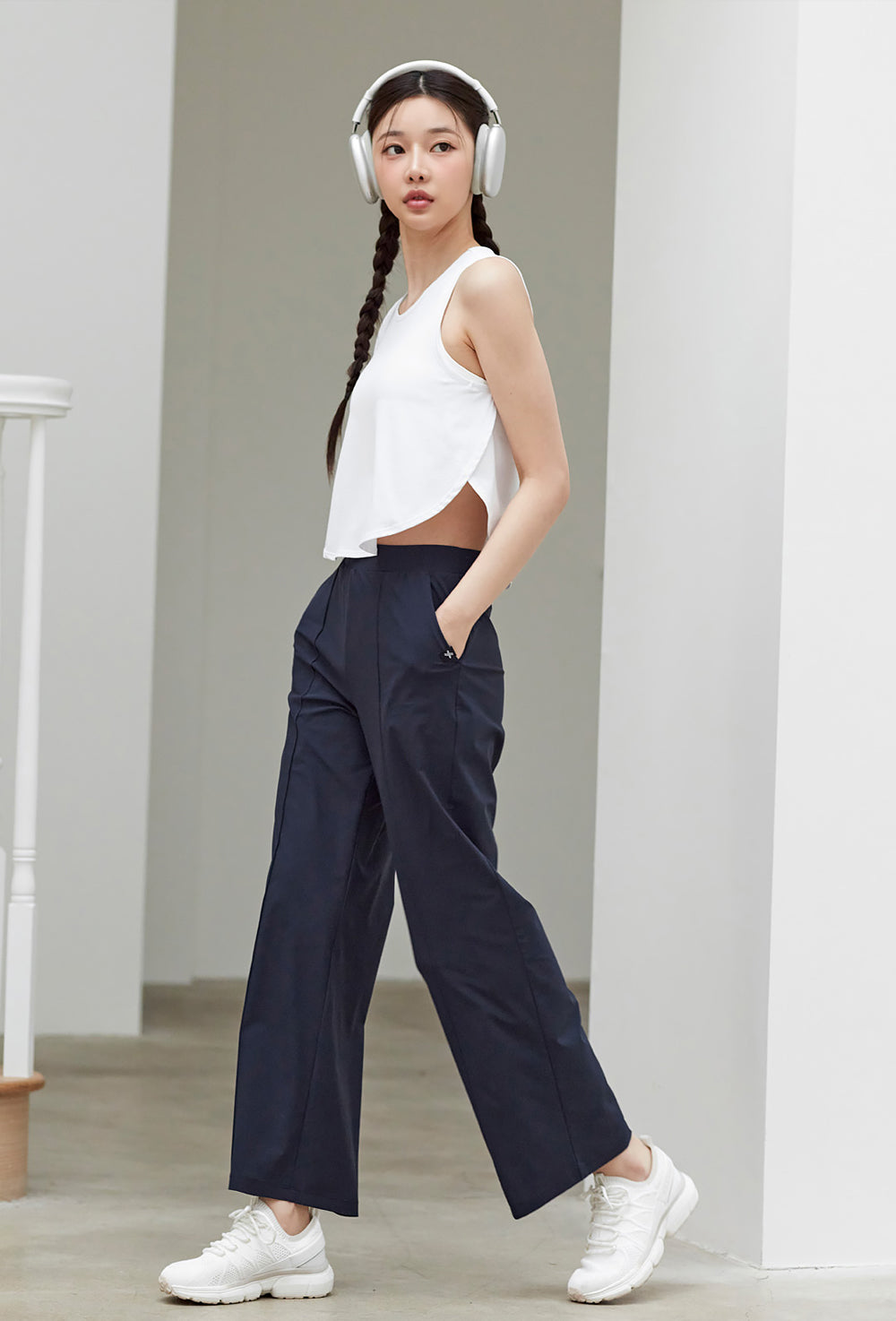 Tricot Pintuck Wide Pants - Fluffy Navy