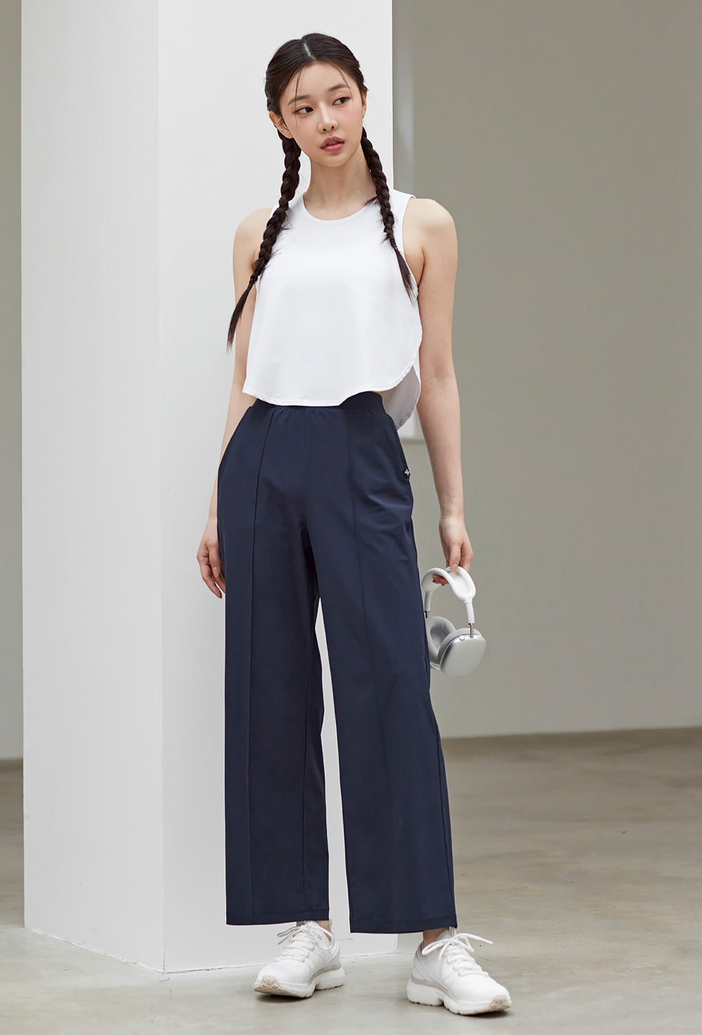 Tricot Pintuck Wide Pants - Fluffy Navy