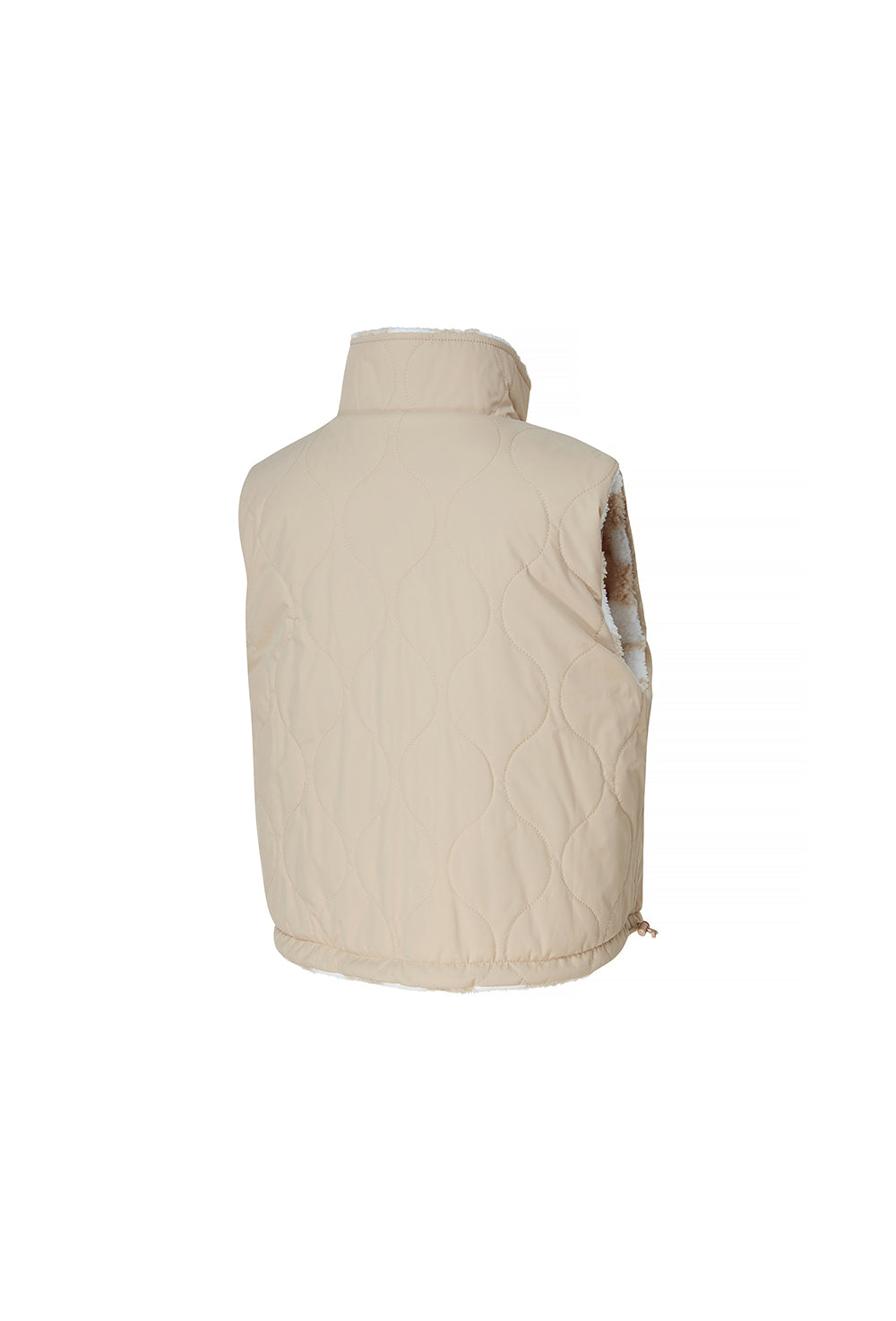 Checker Board Fleece Reversible Vest - Light Beige