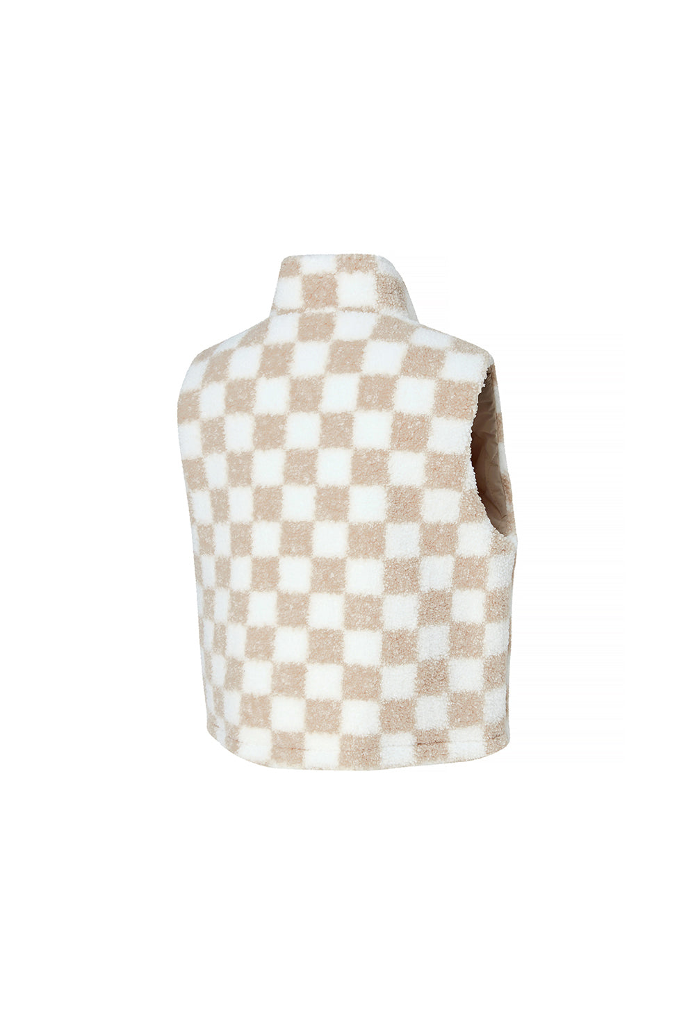Checker Board Fleece Reversible Vest - Light Beige