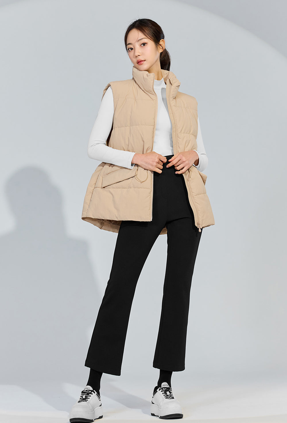 High Neck Over Fit Padded Vest - Dry Beige