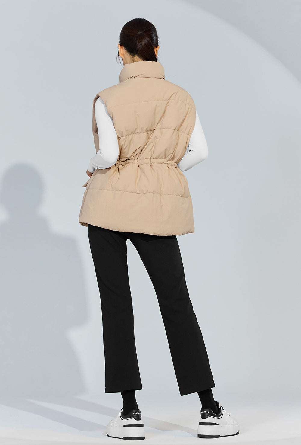 High Neck Over Fit Padded Vest - Dry Beige