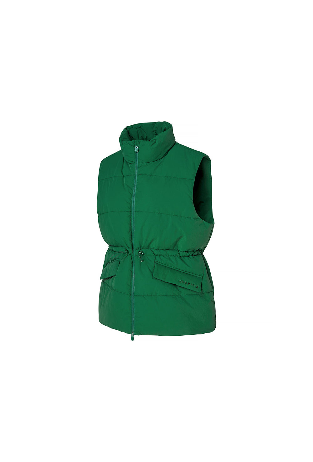 High Neck Over Fit Padded Vest - Green Holic