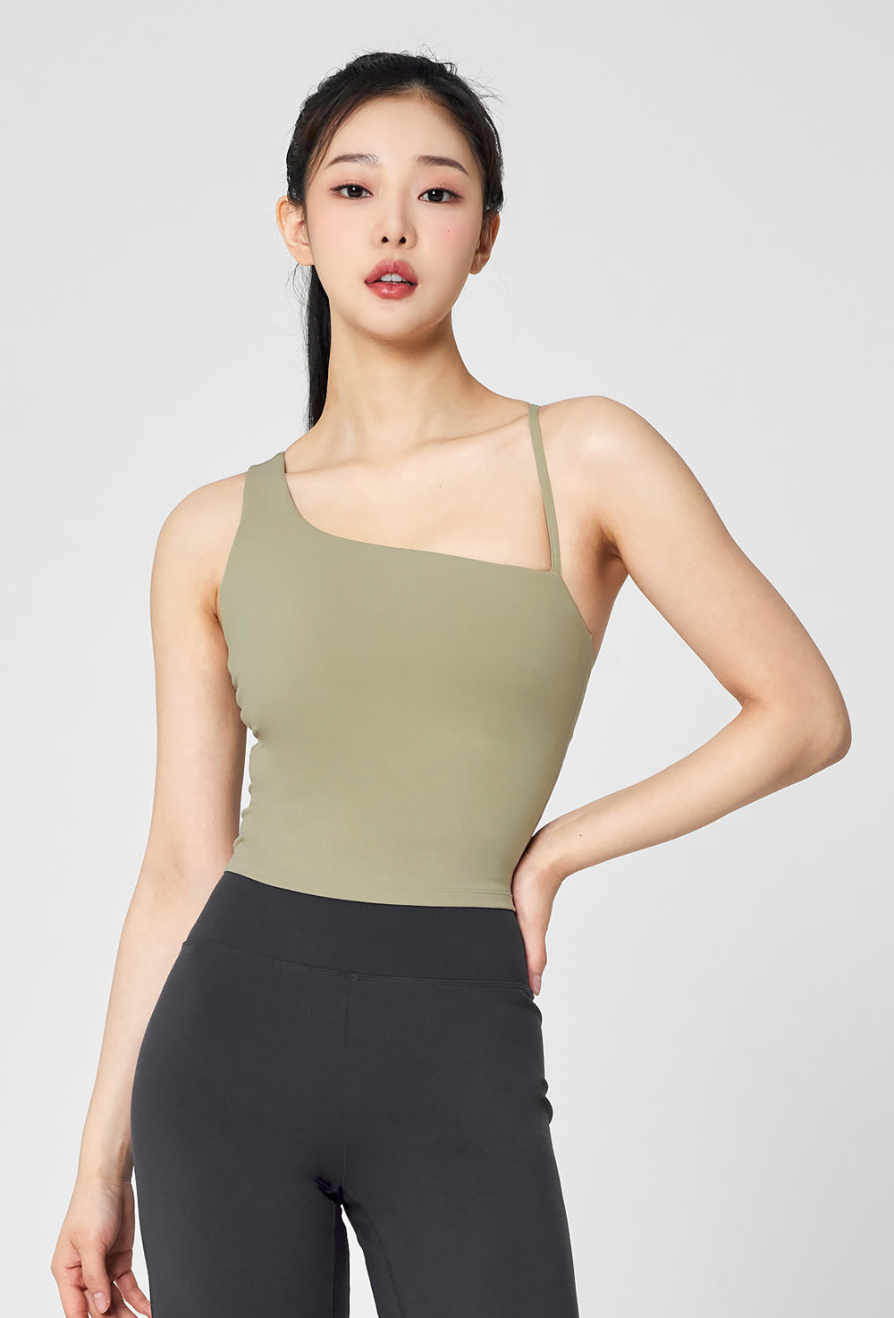 Unbalance Strap Crop Top - Sage Green