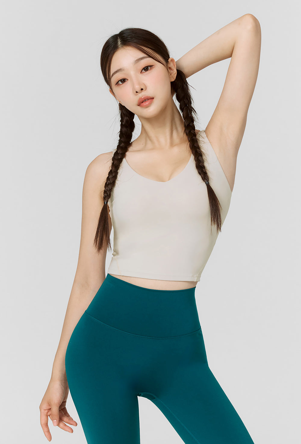 Black Label Signature Breathable V-Neck Crop - Clay Beige