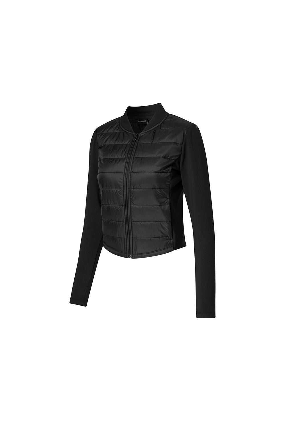 Finger Hole Lightweight Padded Jersey Jacket - Black