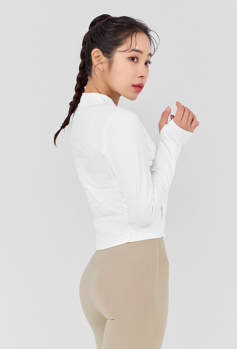 Finger Hole Lightweight Padded Jersey Jacket - Ivory