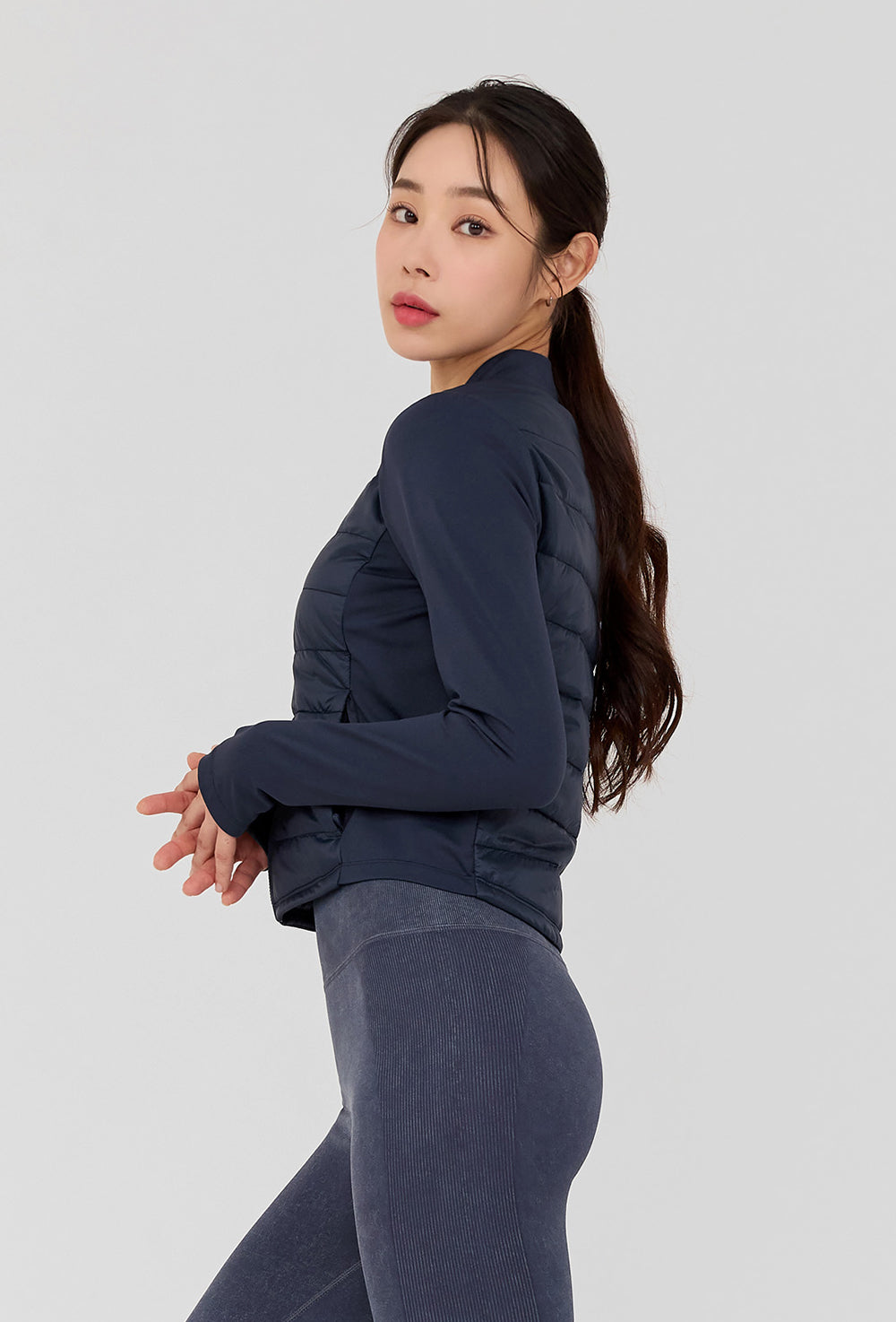 Finger Hole Lightweight Padded Jersey Jacket - Blueberry Navy