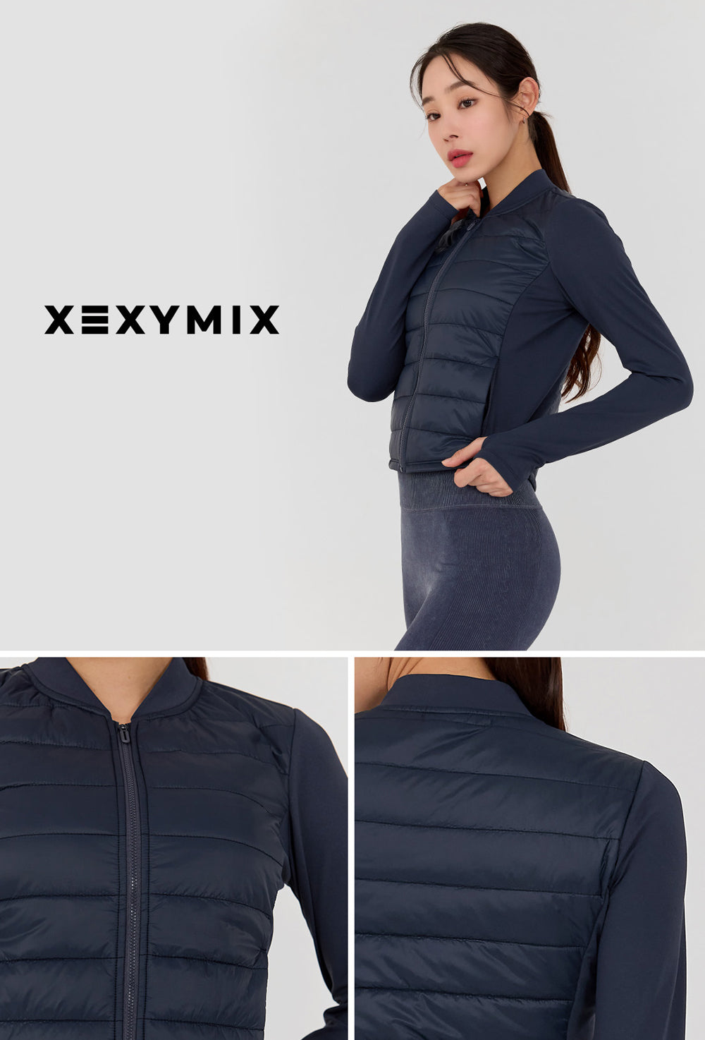 Finger Hole Lightweight Padded Jersey Jacket - Blueberry Navy