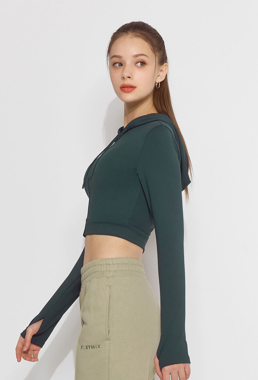 Slim Fit Crop Hood Zip-Up - Attention Green