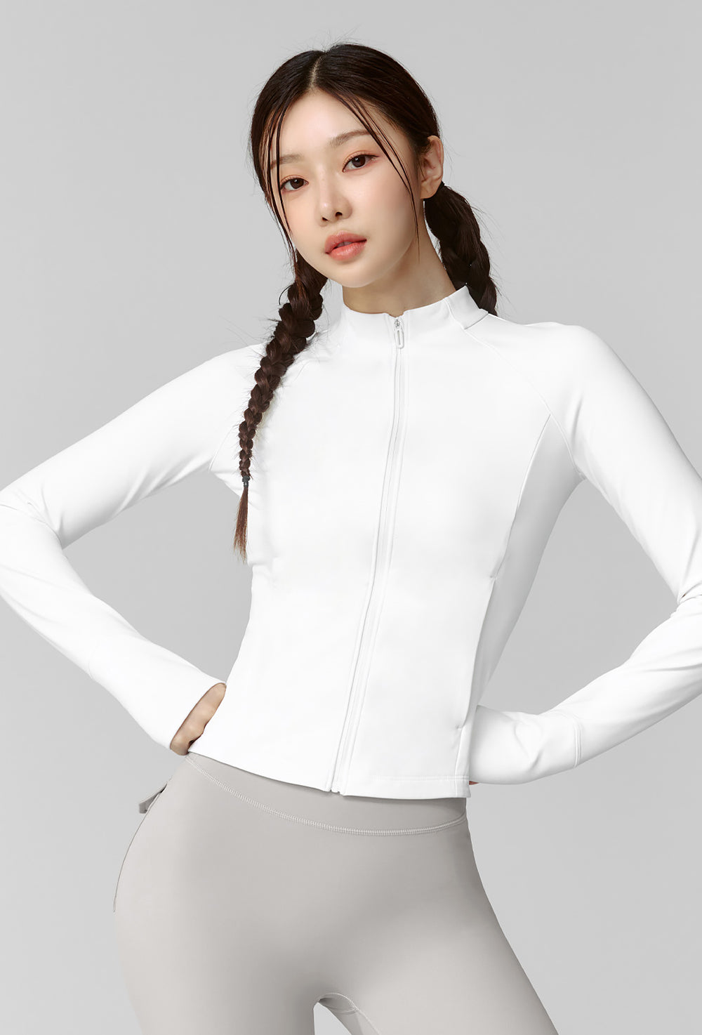 Active Slim Fit Warm Silky Zip-up - Ivory
