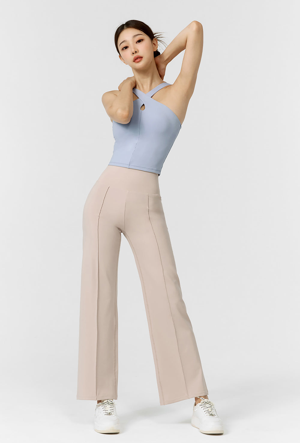 Comfort Fine Pin Tuck Wide Pants - Nudy Almond