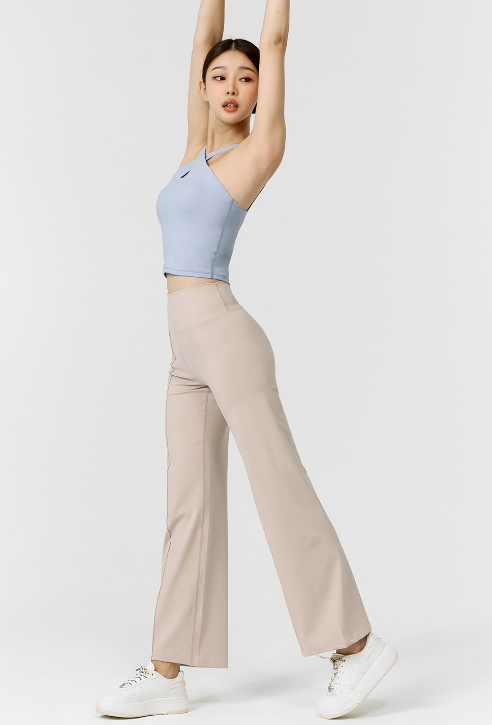 Comfort Fine Pin Tuck Wide Pants - Nudy Almond