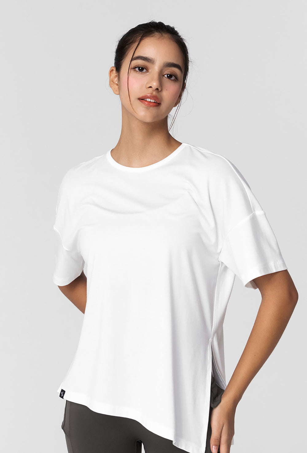 Smooth Unbalanced Slit Short Sleeve - Ivory