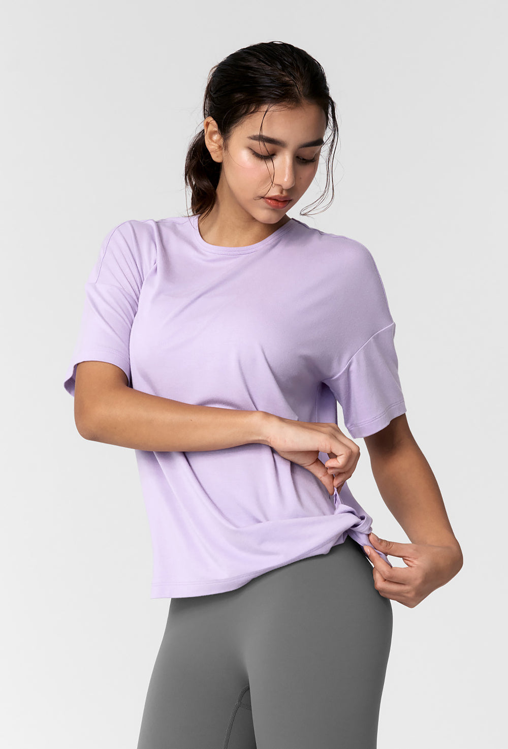 Smooth Unbalanced Slit Short Sleeve - Evening Lilac