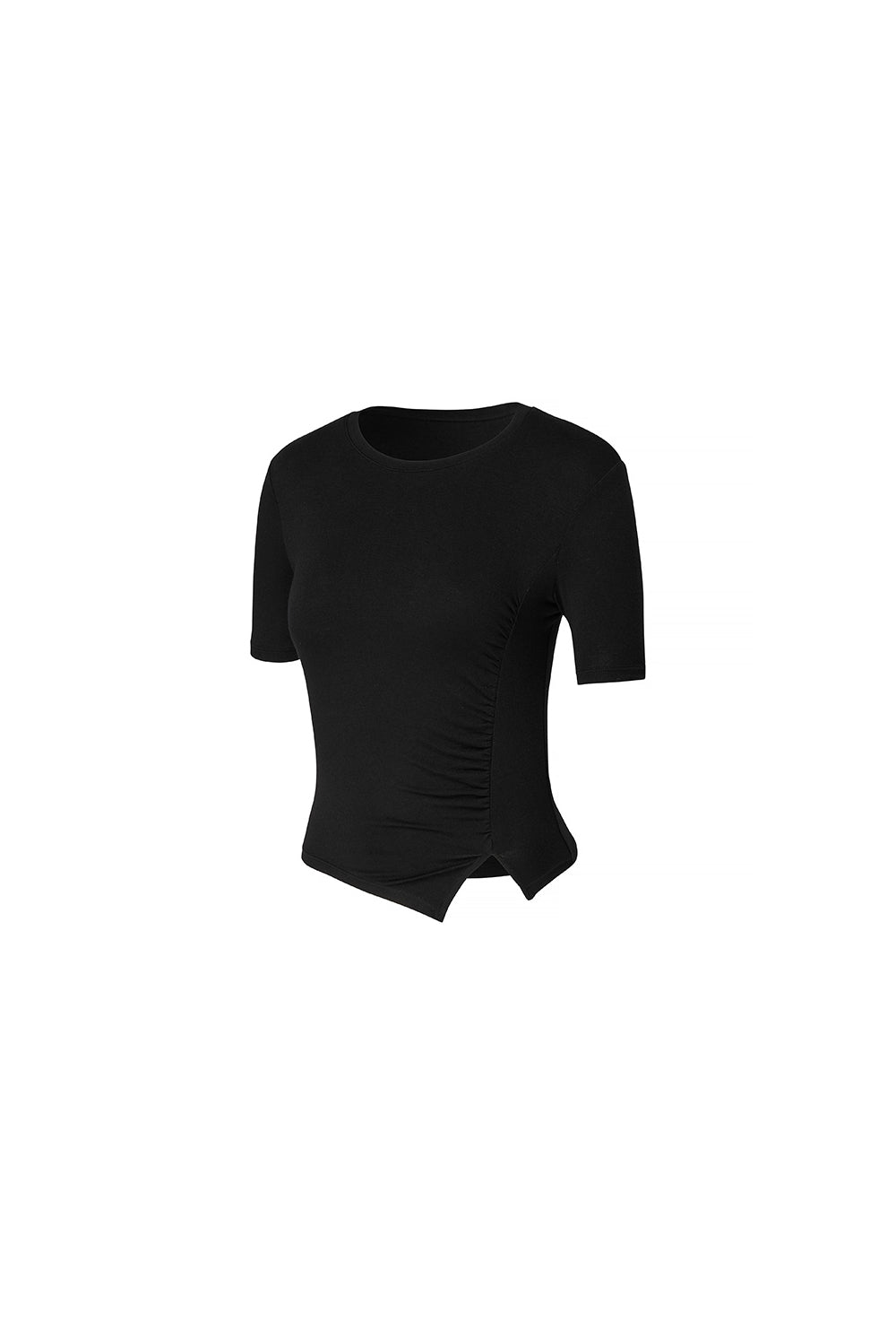 Side Shirring Unbalance Short Sleeve - Black
