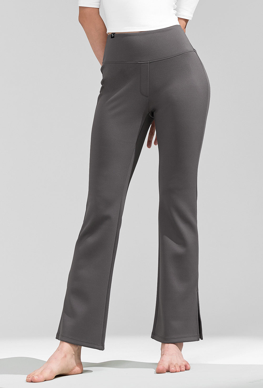 Stretch Formal Boots Cut Slit Pants - Pebble Gray