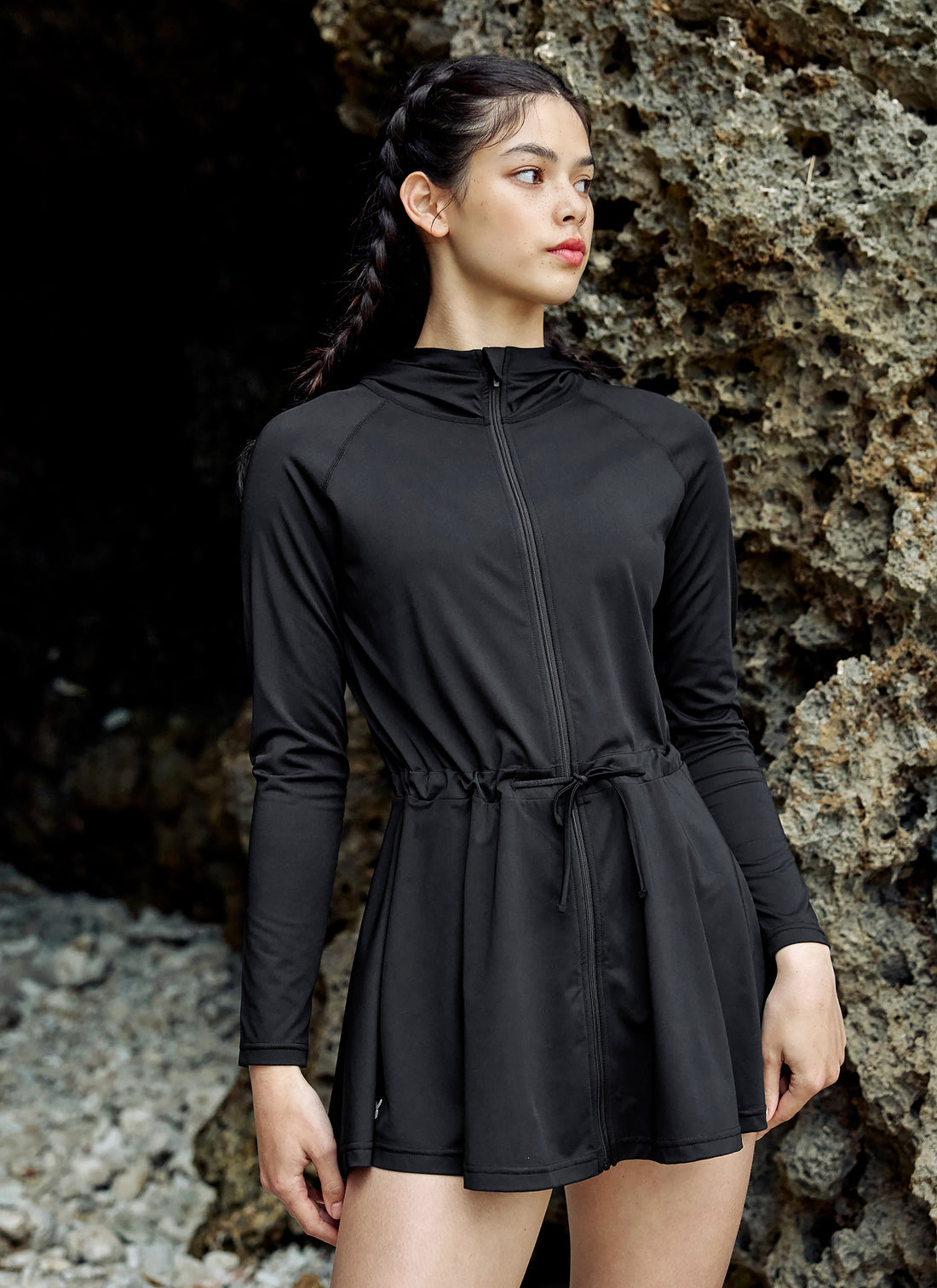 Multi Cover Up One Piece Zip up - Black
