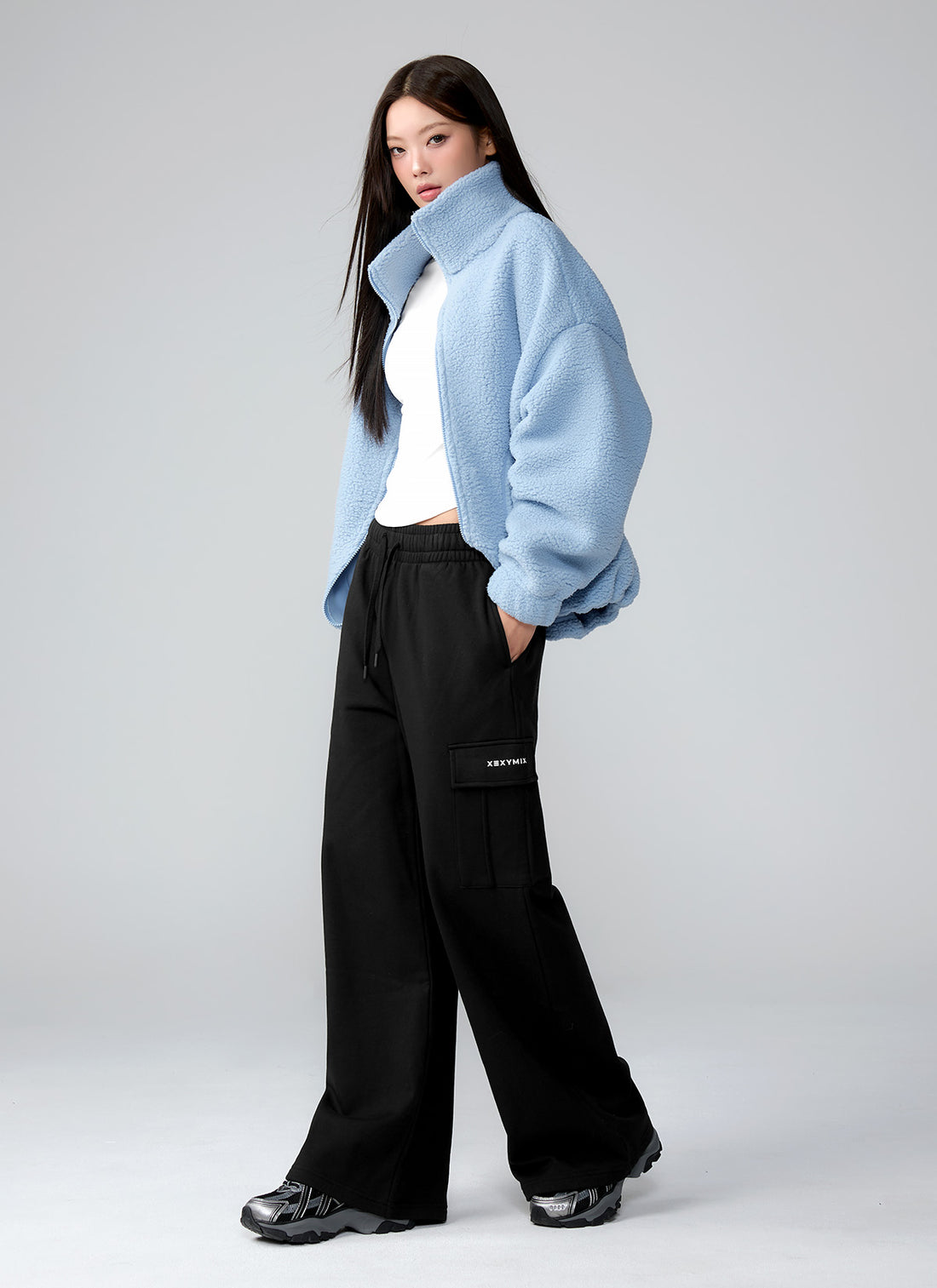 Sherpa High Neck Jumper - Fog Sky
