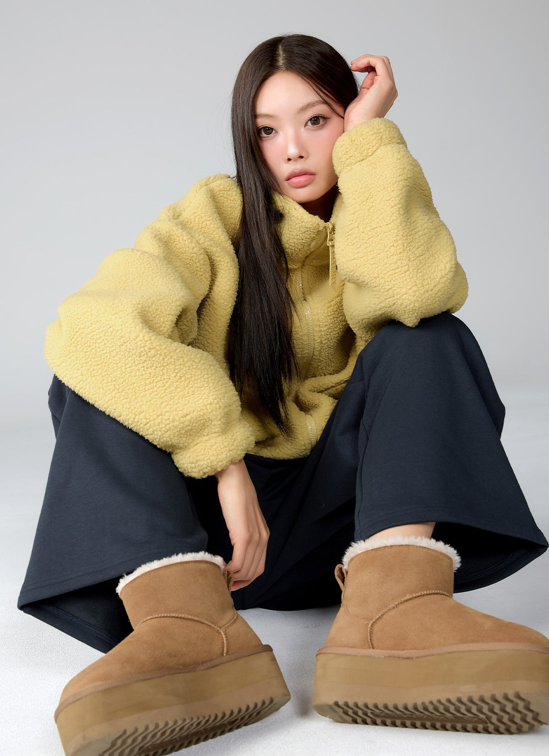 Sherpa High Neck Jumper - Yellow Pampas