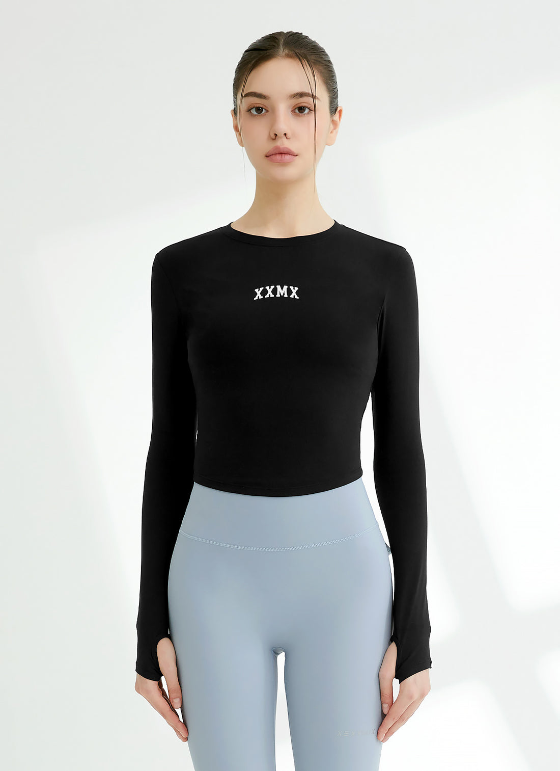 Cotton Like Finger Hole Long Sleeve - Black