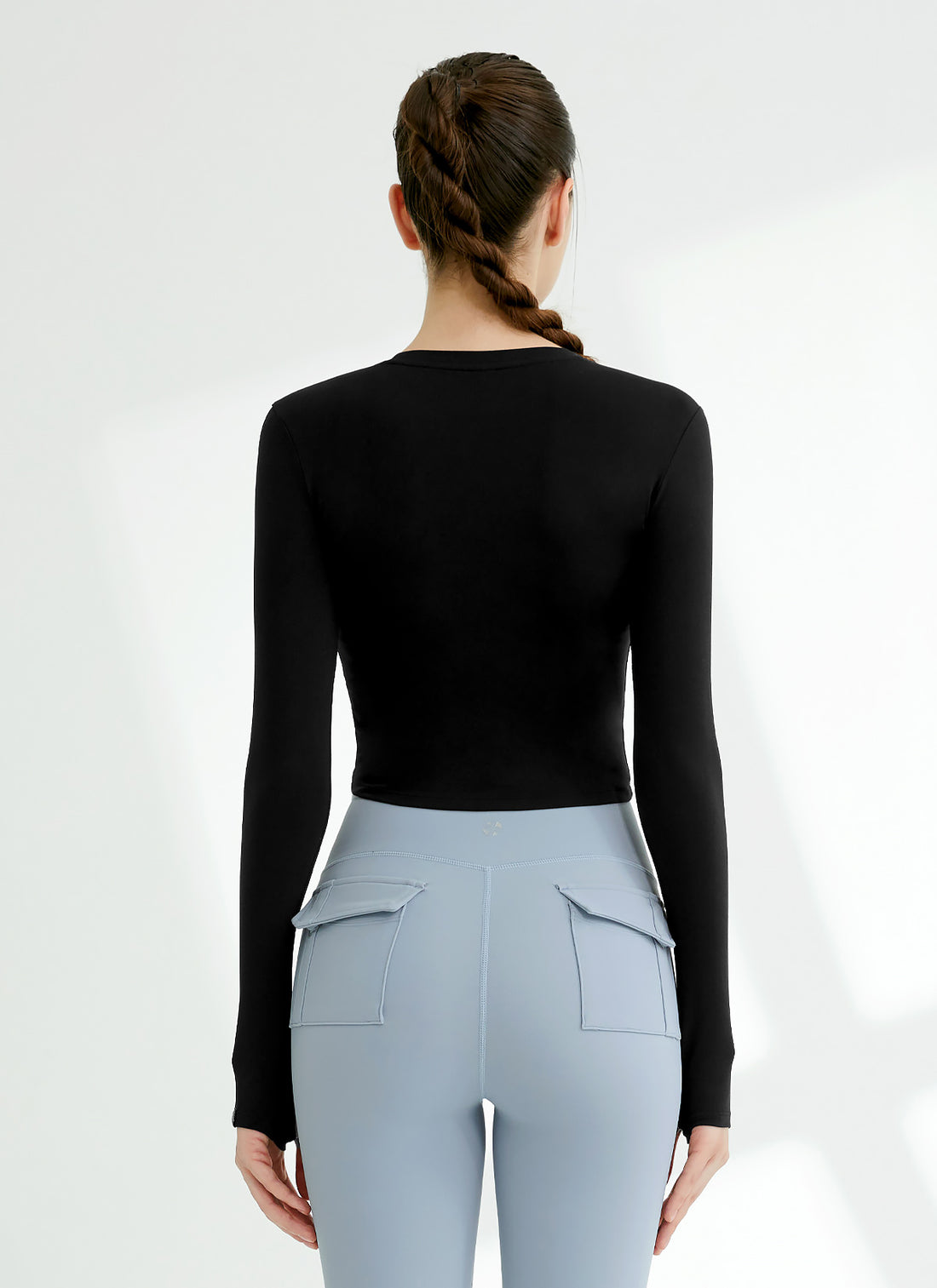 Cotton Like Finger Hole Long Sleeve - Black