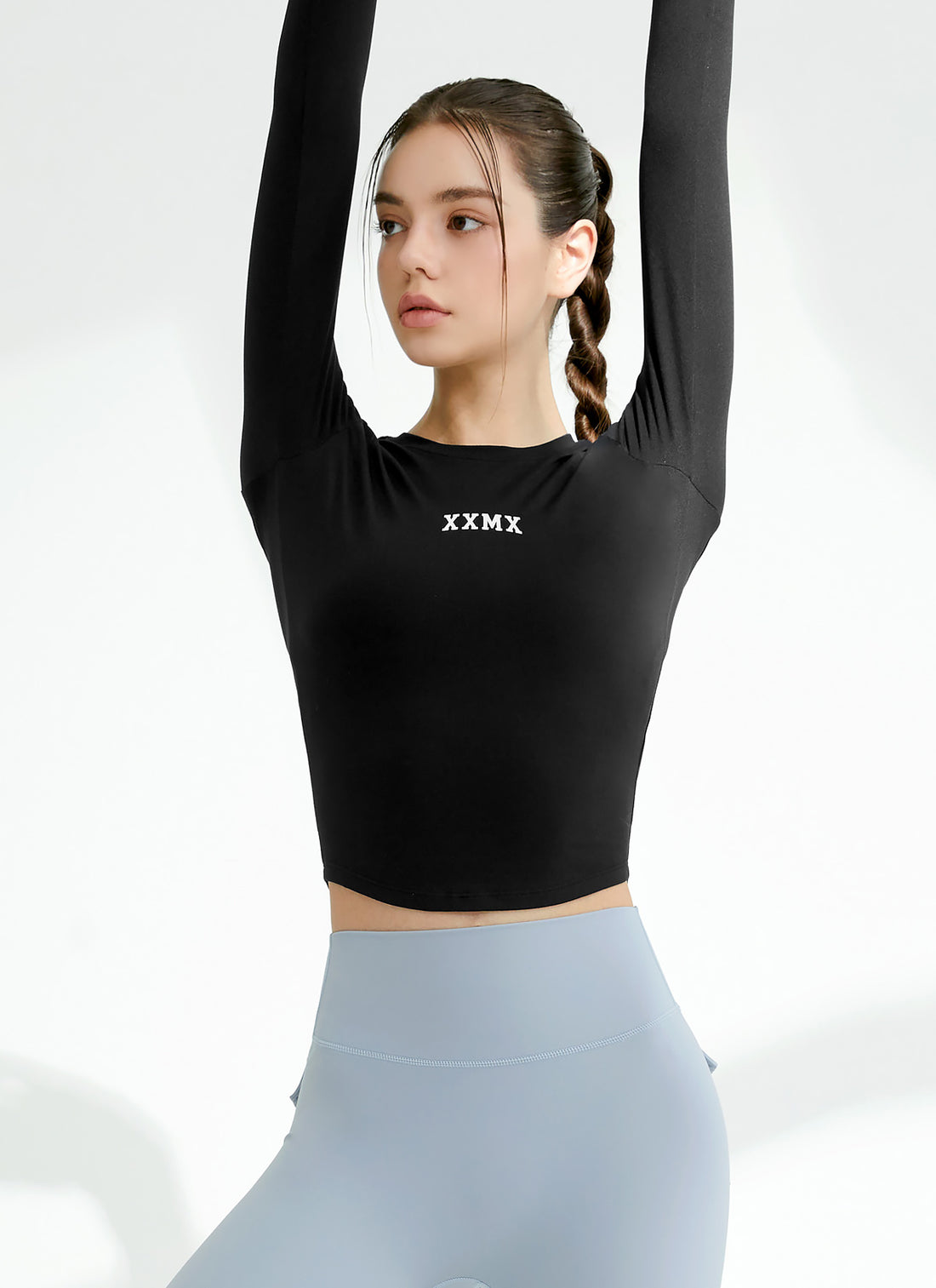 Cotton Like Finger Hole Long Sleeve - Black
