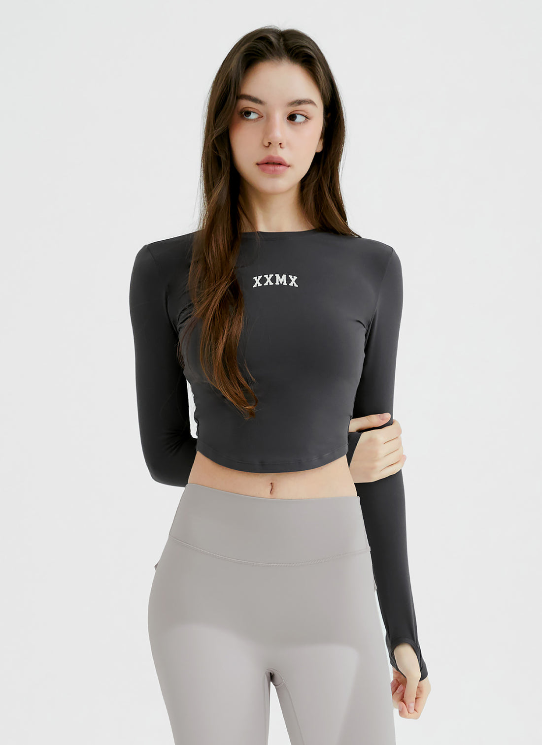 Cotton Like Finger Hole Long Sleeve - Jet Chacoal