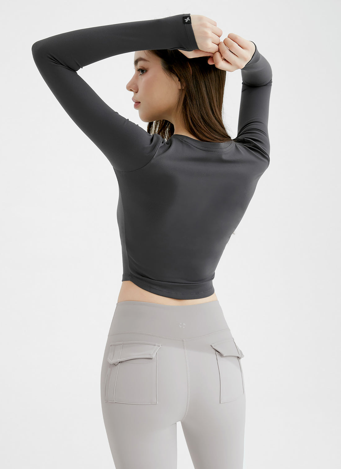 Cotton Like Finger Hole Long Sleeve - Jet Chacoal