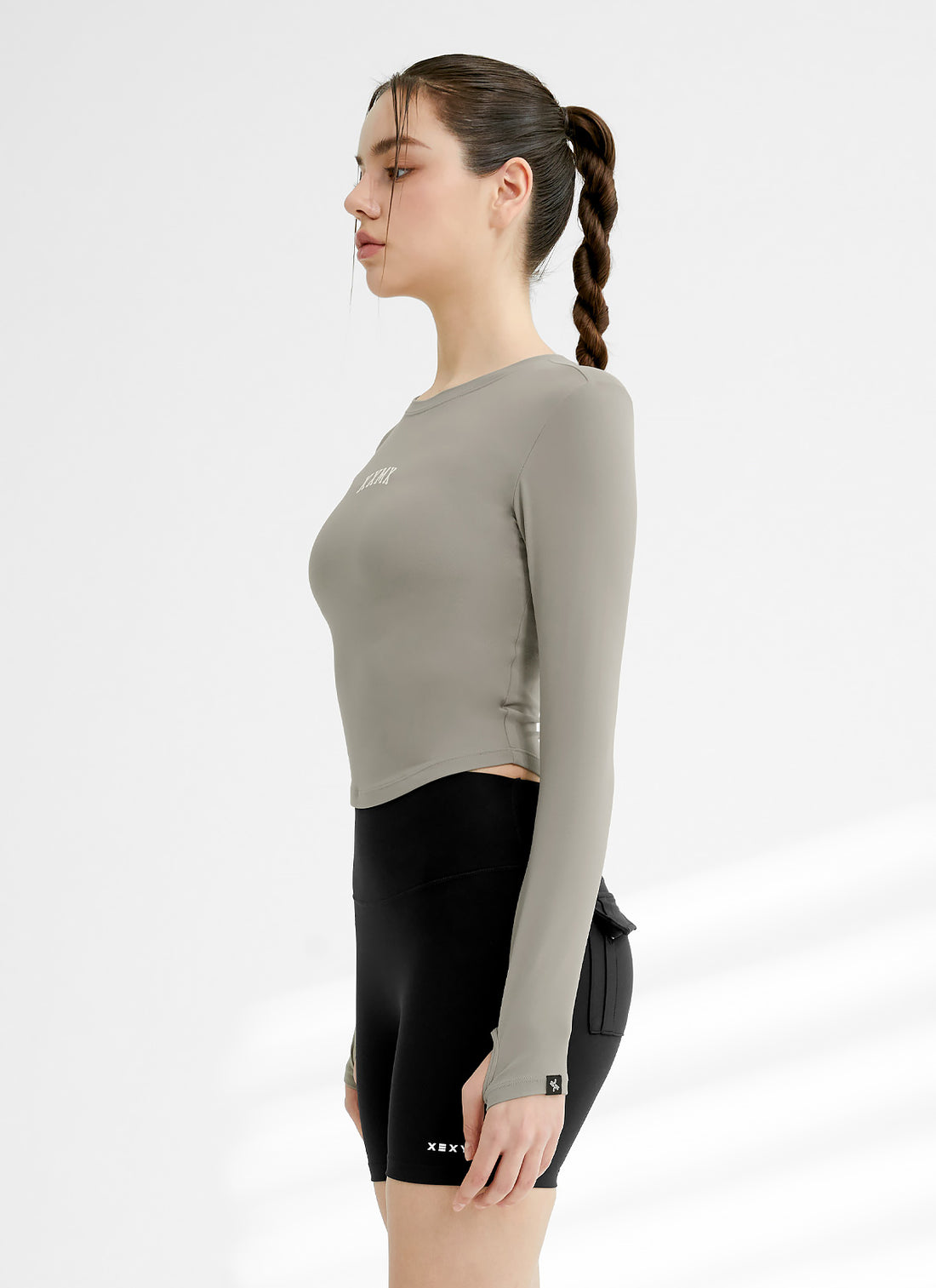 Cotton Like Finger Hole Long Sleeve - Shimmer Gray