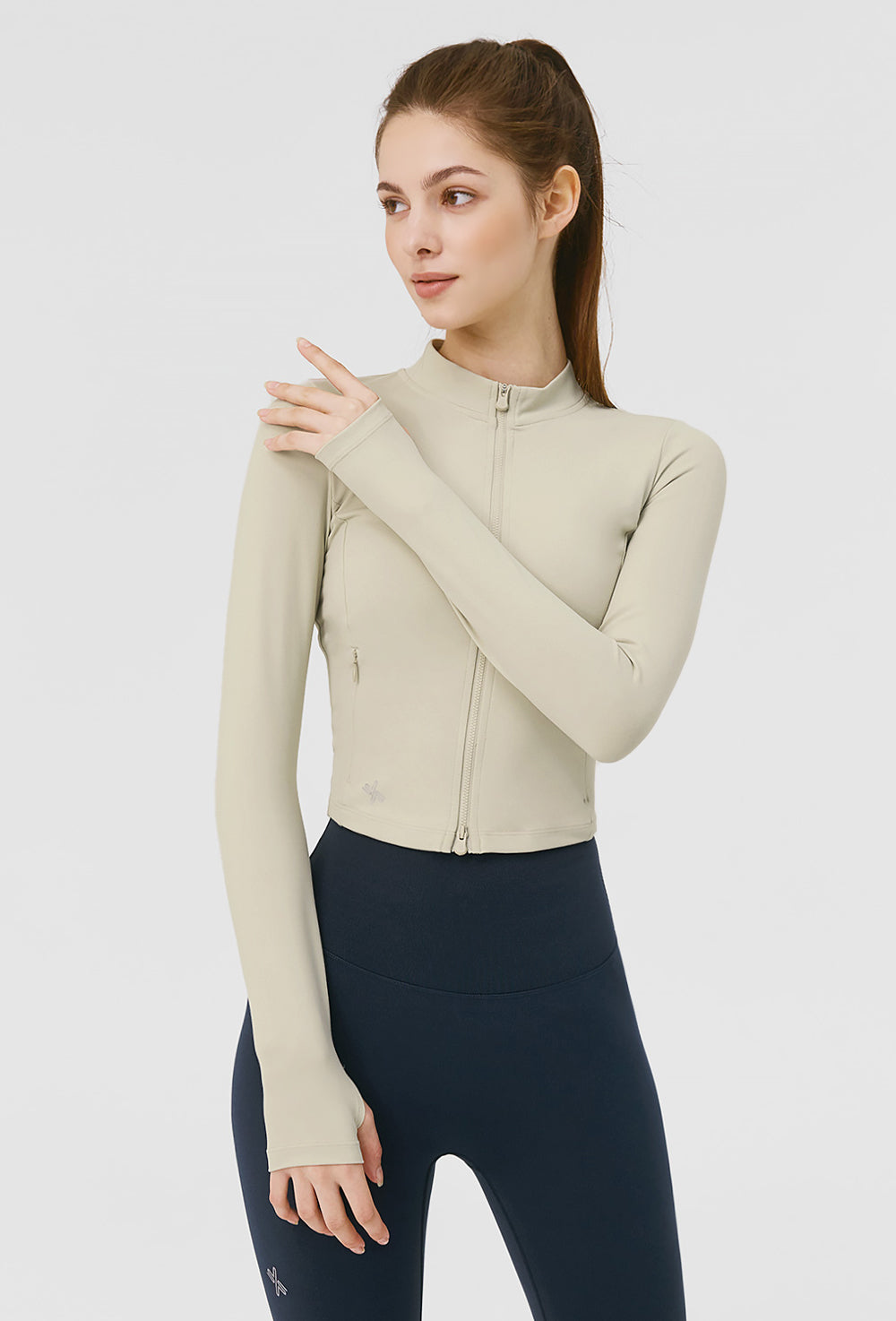Slim Fit Crop Zip-up Jacket - Wood Ash
