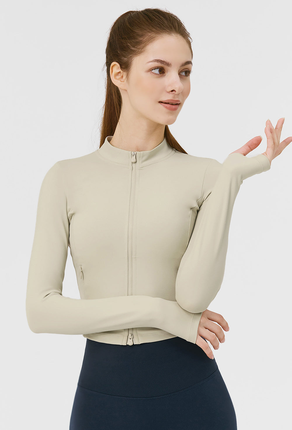 Slim Fit Crop Zip-up Jacket - Wood Ash
